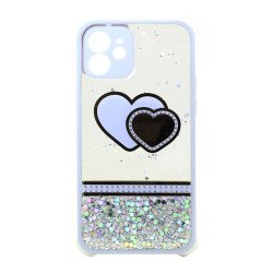 Glitter Jewel Diamond Armor Bumper Case with Camera Lens Protection Cover for Apple iPhone 12 / 12 Pro 6.1 (Heart Purple)